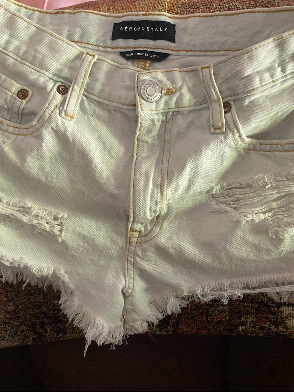 Aeropostale White High-Rise Distressed Jean Shorts
